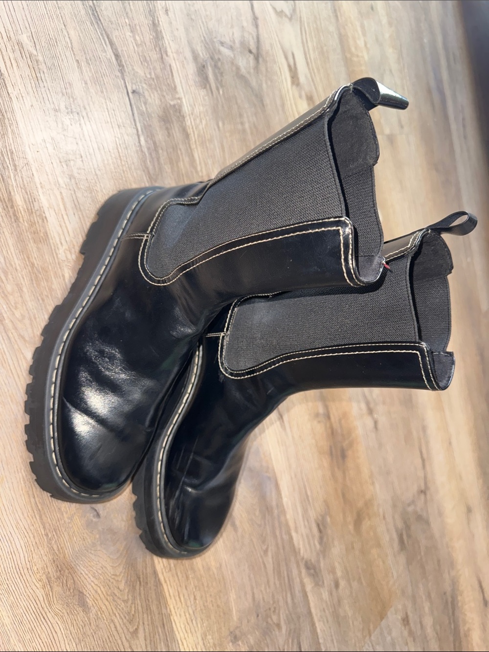 H&M Black Leather Chelsea Boots with Lug Sole